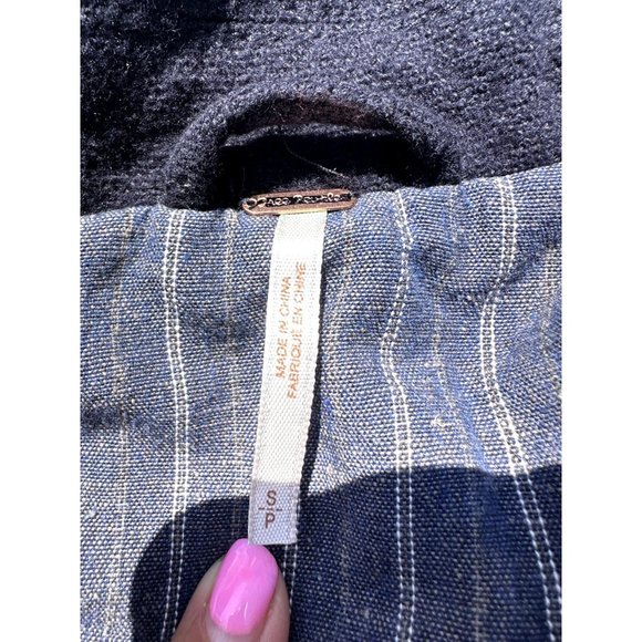 Free People Pea Coat Women Small Navy Blue Two Button Long Sleeve Collar Pockets - Picture 6 of 13